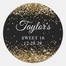 Gouden Glitter Zwart Zoet 16 Ronde Sticker