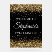 Gouden Glitter Zwart Zoet Zestien Welkom Acryl Bord (Voorkant)