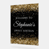 Gouden Glitter Zwart Zoet Zestien Welkom Acryl Bord (Hoek)