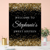 Gouden Glitter Zwart Zoet Zestien Welkom Acryl Bord (Huwelijk)