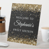 Gouden Glitter Zwart Zoet Zestien Welkom Reclamebord Met Voetstuk (Insitu)