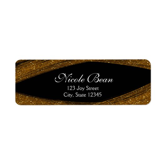 Gouden Glitter & Zwarte Aangepaste Adreslabels Etiket (Voorkant)