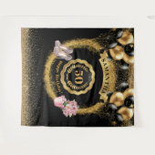 Gouden Glitter Zwarte Ballonnen 50e Verjaardag Ach Wandkleed (Voorkant (horizontaal))