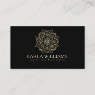 Gouden Glitter & Zwarte Bloemen Mandala Visitekaartje
