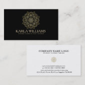 Gouden Glitter & Zwarte Bloemen Mandala Visitekaartje (Voorkant / Achterkant)