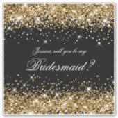 Gouden Glitter Zwarte Bruidsmeisje Voorstel Cadeau Sticker (Voorkant)