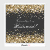 Gouden Glitter Zwarte Bruidsmeisje Voorstel Cadeau Sticker (Vel)