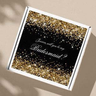 Gouden Glitter Zwarte Bruidsmeisje Voorstel Cadeau Sticker