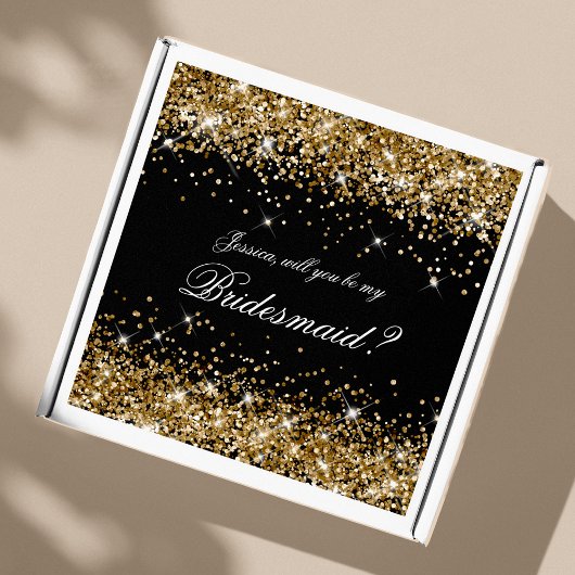 Gouden Glitter Zwarte Bruidsmeisje Voorstel Cadeau Sticker