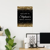 Gouden Glitter Zwarte Bruiloft Feest Welkom Poster (Thuiskantoor)