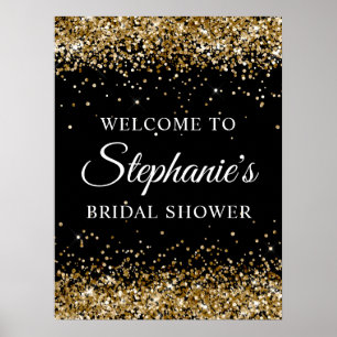 Gouden Glitter Zwarte Bruiloft Feest Welkom Poster