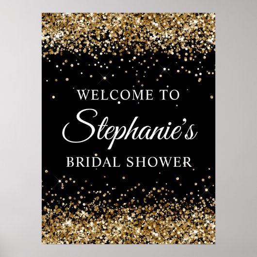Gouden Glitter Zwarte Bruiloft Feest Welkom Poster (Voorkant)