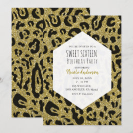 Gouden glitter zwarte cheeta luipaard Sweet 16-fee Kaart