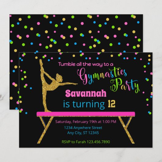 Gouden Glitter Zwarte Glitter Turnen Verjaardag Kaart (Voorkant / Achterkant)