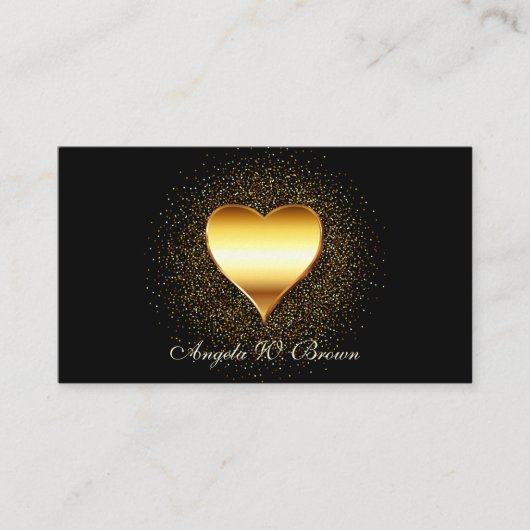 Gouden Glitter Zwarte Hart Visitekaartje (Voorkant)