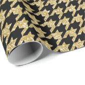 Gouden Glitter & Zwarte Houndstooth Glam Kerst Cadeaupapier (Rol Hoek)