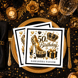 Gouden Glitter Zwarte Luxe Vijftig En Fabulous Ver Servet