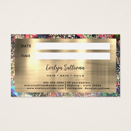 Gouden glitter zwarte opaal afspraak kaart (Achterkant)