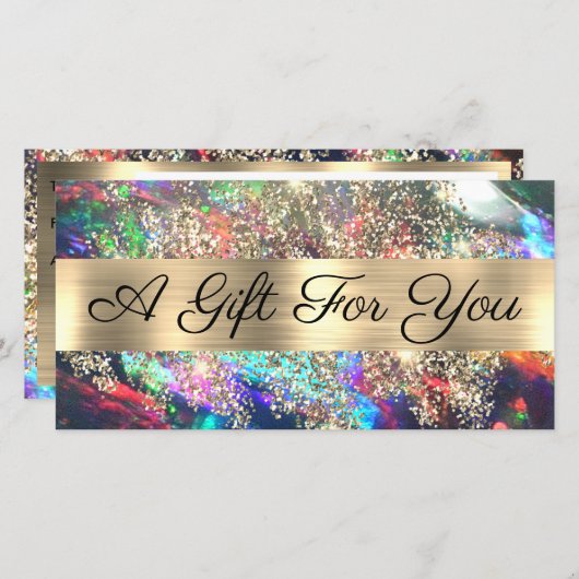 Gouden glitter zwarte opaal cadeaubon (Voorkant / Achterkant)