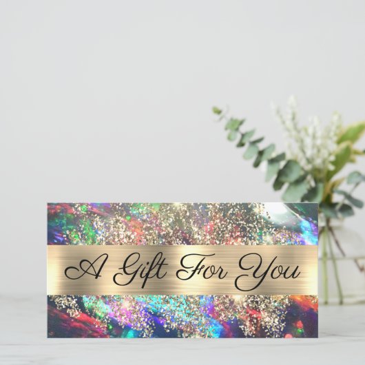 Gouden glitter zwarte opaal cadeaubon (Staand voorkant)