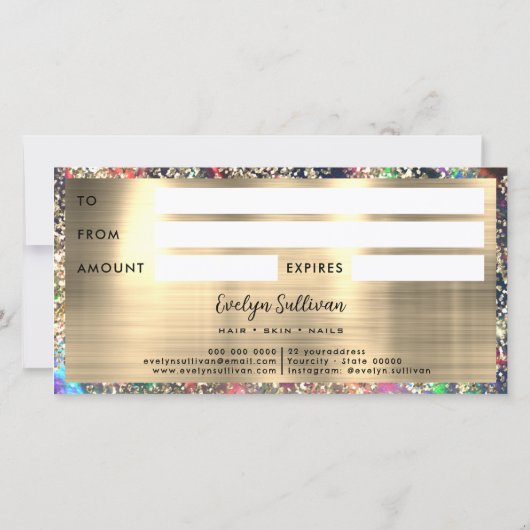 Gouden glitter zwarte opaal cadeaubon (Achterkant)