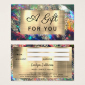 Gouden glitter zwarte opaal cadeaubon visitekaartje (Voorkant /achterkant)