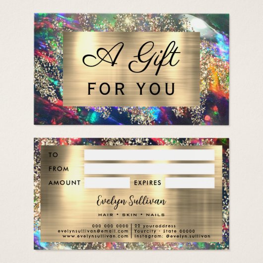 Gouden glitter zwarte opaal cadeaubon visitekaartje (Voorkant /achterkant)