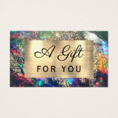 Gouden glitter zwarte opaal cadeaubon visitekaartje (Voorkant)