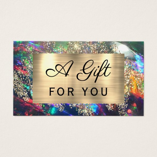 Gouden glitter zwarte opaal cadeaubon visitekaartje (Voorkant)