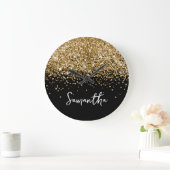 Gouden Glitter Zwarte Script Naam Grote Klok (Huis)