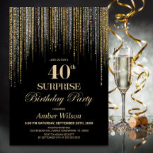 Gouden Glitter Zwarte Verjaardagsfeest Surprise 40