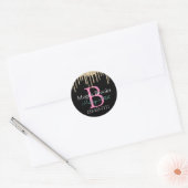 Gouden Glitterdruppels, DIY-naam, Monogram & Titel Ronde Sticker (Envelop)