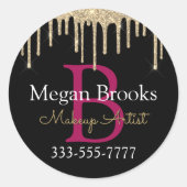 Gouden Glitterdruppels, DIY-naam, Monogram & Titel Ronde Sticker (Voorkant)