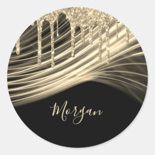 Gouden Glitterdruppels Gouden Lichtstralen Gouden  Ronde Sticker