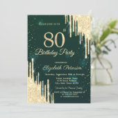Gouden Glitterdruppels Groen 80ste Verjaardag Kaart (Staand voorkant)