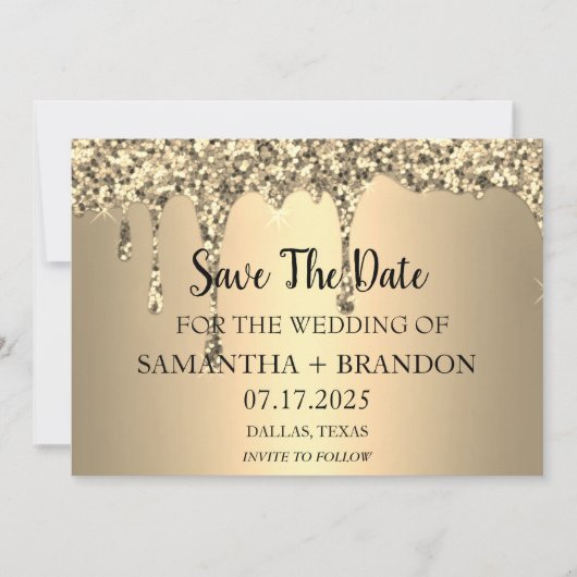 Gouden Glitterdruppels Luxe Trouw  Save The Date (Voorkant)