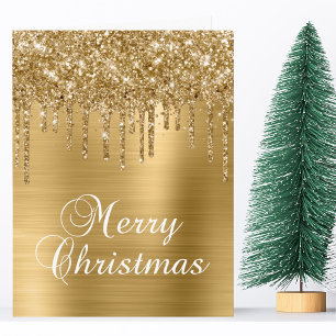 Gouden Glitterdruppels Metallic Prettig Kerstfeest Kaart