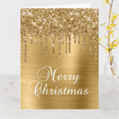 Gouden Glitterdruppels Metallic Prettig Kerstfeest Kaart (Gele Bloem)