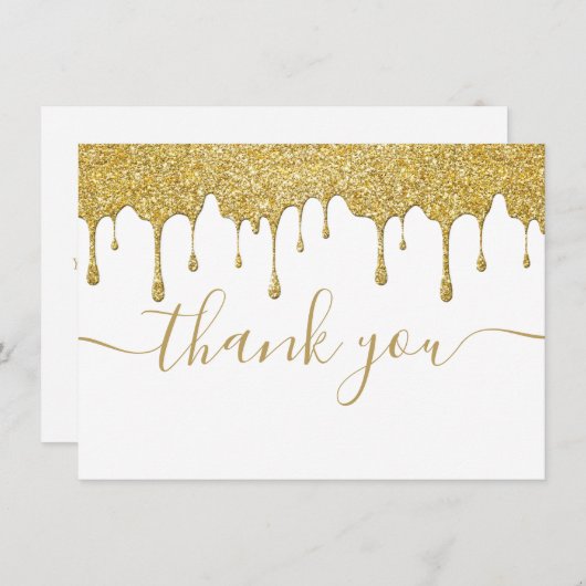 Gouden Glitterdruppels Moderne Elegante Script Bedankkaart (Voorkant / Achterkant)