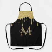 Gouden Glitterdruppels Monogram Elegant Meisjesach Schort (Voorkant)