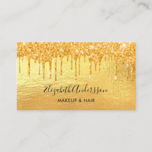 Gouden glitterdruppels QR-gecodeerd script Visitekaartje (Voorkant)