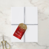 Gouden Glitterdruppels Rode Folie Prettig Kerstfee Cadeaulabel (Met Touw)