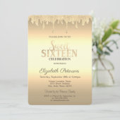 Gouden Glitterdruppels Sweet 16 Kaart (Staand voorkant)
