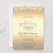 Gouden Glitterdruppels Sweet 16 Kaart (Voorkant)