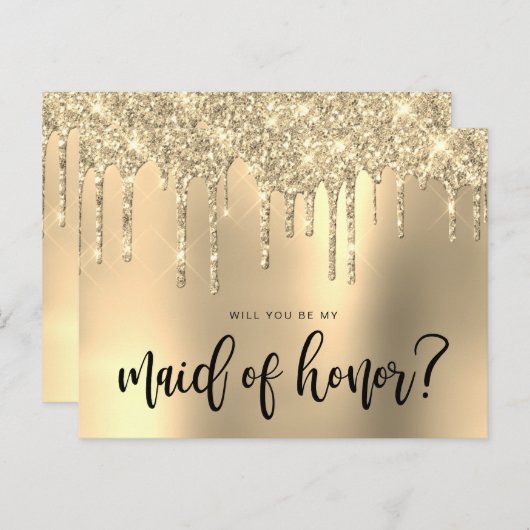 Gouden glitterdruppels, zult u mijn bruidsmeisje z uitnodiging briefkaart (Voorkant / Achterkant)