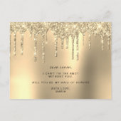 Gouden glitterdruppels, zult u mijn bruidsmeisje z uitnodiging briefkaart (Achterkant)