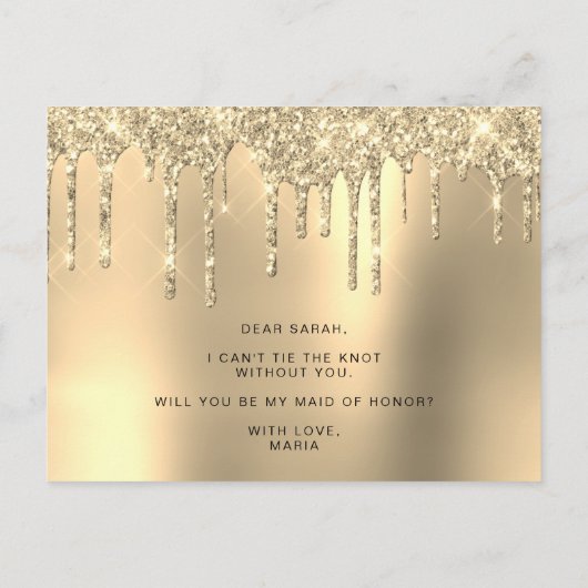 Gouden glitterdruppels, zult u mijn bruidsmeisje z uitnodiging briefkaart (Achterkant)