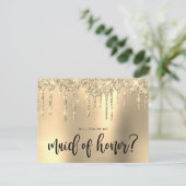 Gouden glitterdruppels, zult u mijn bruidsmeisje z uitnodiging briefkaart (Staand voorkant)