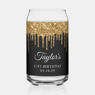 Gouden Glitterdruppels Zwart 21e Verjaardag Blikvorm Glas