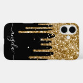 Gouden Glitterdruppels Zwarte Glam Handtekening Case-Mate iPhone Case (Achterkant (horizontaal))